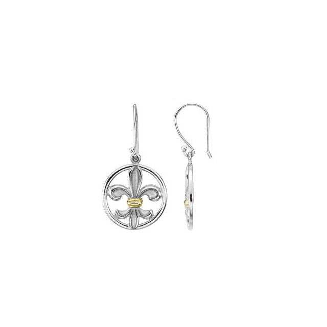 Sterling Silver & 14K Yellow Fleur-de-lis Earrings