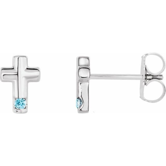 Platinum Natural Blue Zircon Cross Earrings