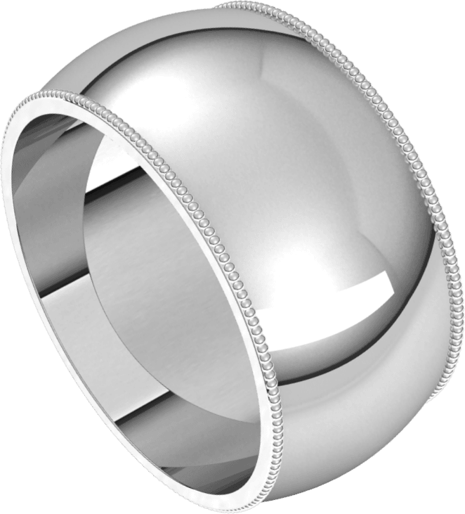 Sterling Silver 10 mm Milgrain Half Round Band