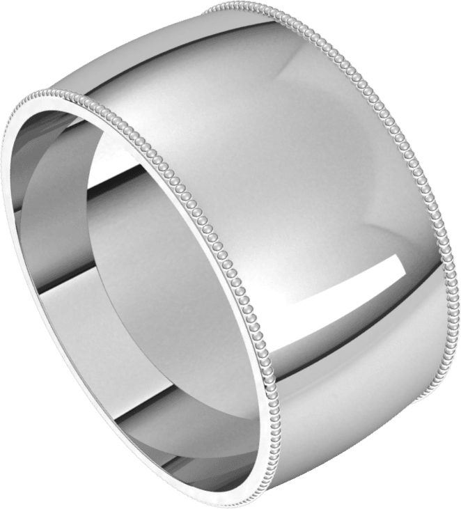 Sterling Silver 10 mm Milgrain Comfort-Fit Half Round Band