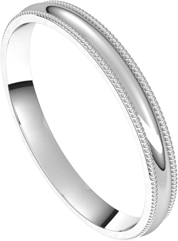 Platinum 2.5 mm Milgrain Comfort-Fit Half Round Band