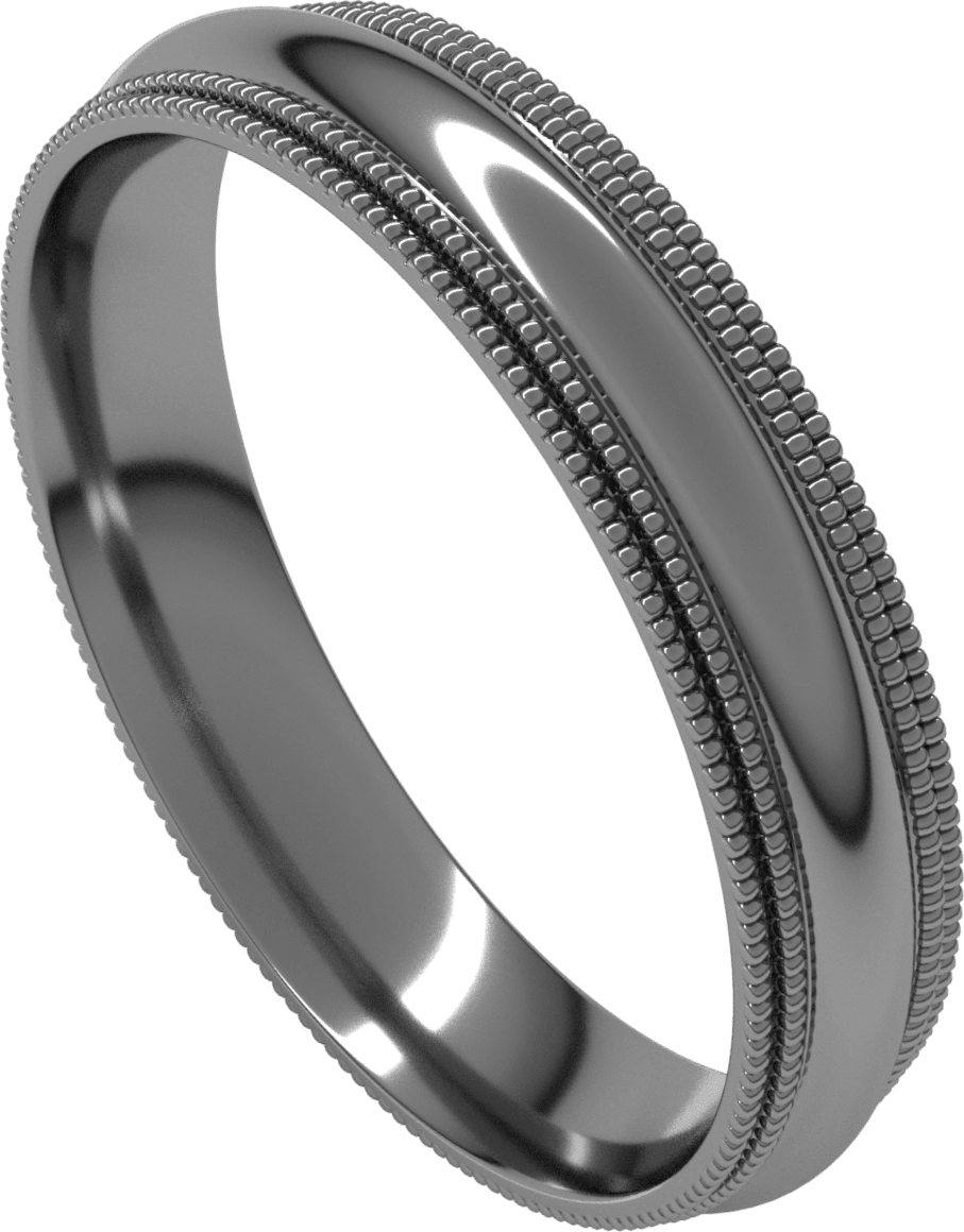 Platinum 4 mm Double Milgrain Comfort-Fit Half Round Band