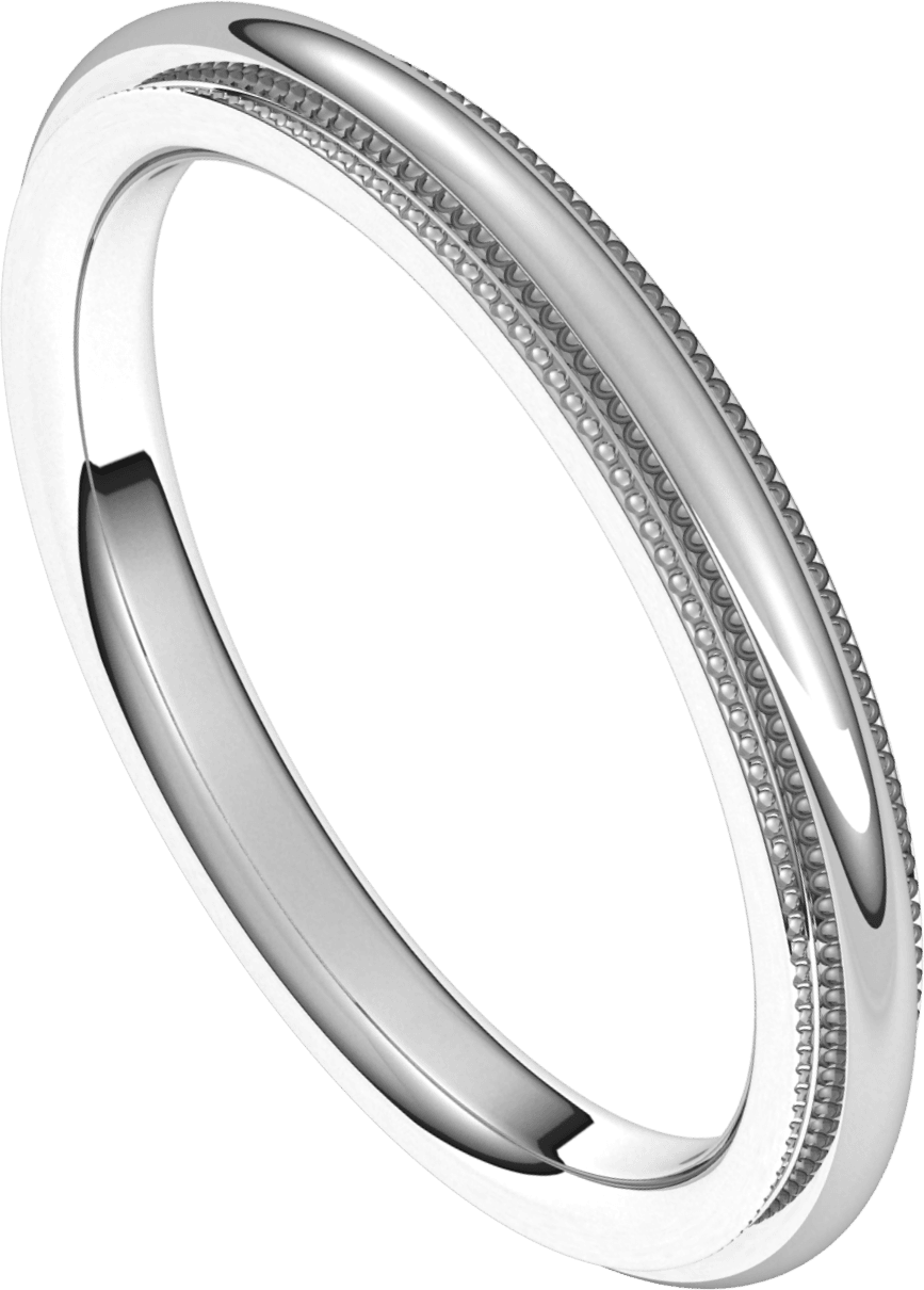 Sterling Silver 2.5 mm Milgrain Stepped-Edge Comfort-Fit Half Round Band