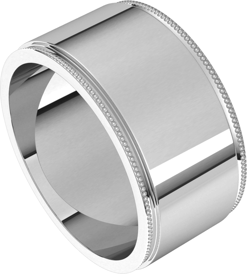Platinum 10 mm Milgrain Stepped-Edge Flat Band