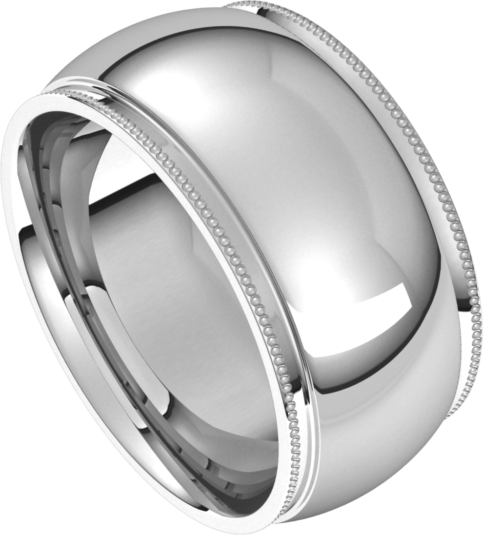 Sterling Silver 10 mm Milgrain Stepped-Edge Comfort-Fit Half Round Band