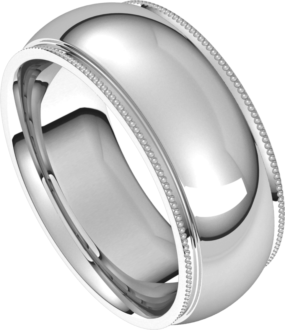 Sterling Silver 8 mm Milgrain Stepped-Edge Comfort-Fit Half Round Band