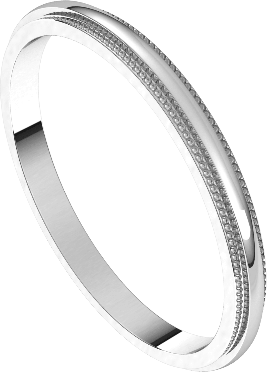 Platinum 2 mm Milgrain Stepped-Edge Half Round Band