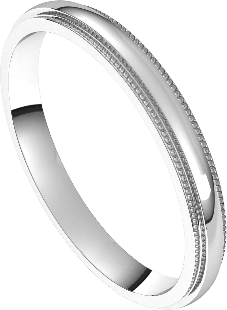 Sterling Silver 2.5 mm Milgrain Stepped-Edge Half Round Band