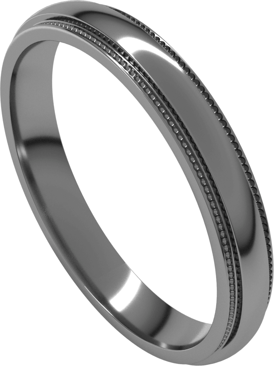 Sterling Silver 3 mm Milgrain Stepped-Edge Half Round Band