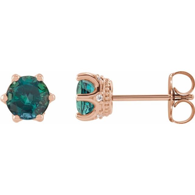 14K Rose 4 mm Lab-Grown Alexandrite & .03 CTW Natural Diamond Crown Earrings