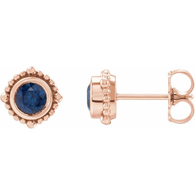 14K Rose 3 mm Natural Blue Sapphire Beaded Halo-Style Earrings