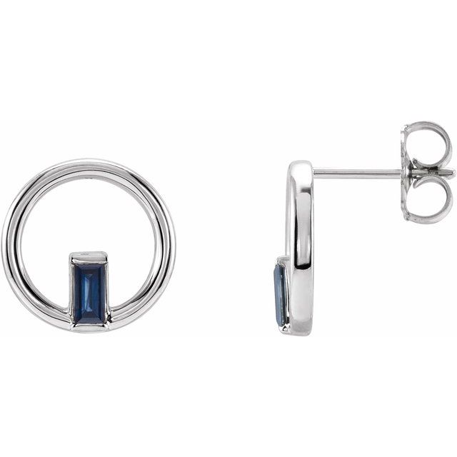 Sterling Silver Natural Blue Sapphire Circle Earrings