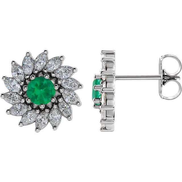 Sterling Silver 4 mm Natural Emerald & 7/8 CTW Natural Diamond Earrings