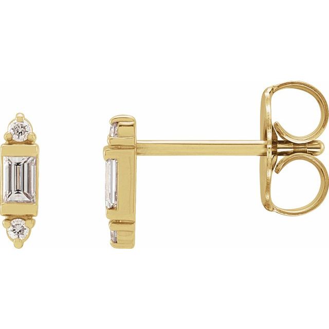 14K Rose 2.5x1.5 mm Straight Baguette .02 CTW Natural Diamond Semi-Set Earrings