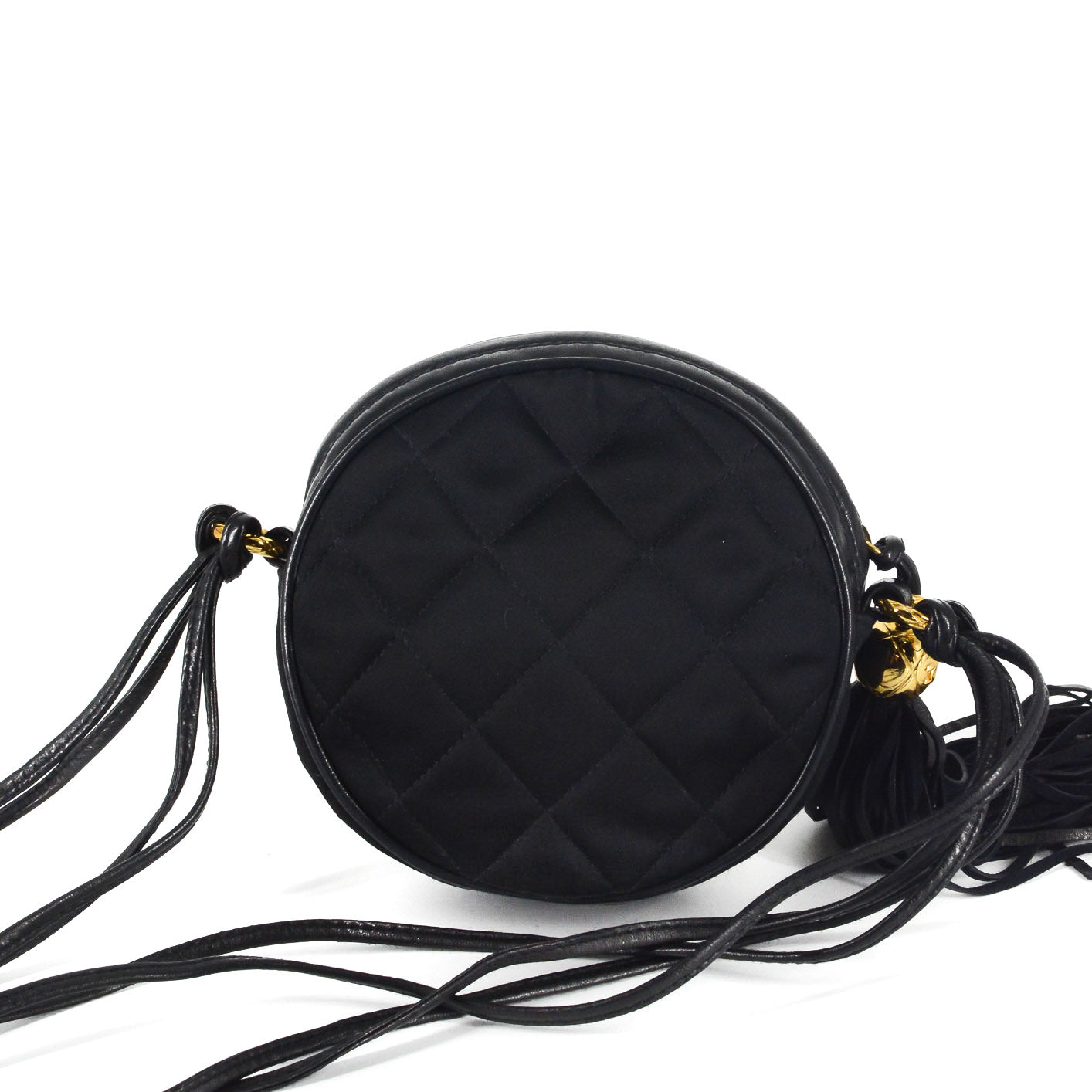 CHANEL Round Quilted Satin Mini Tassel Crossbody