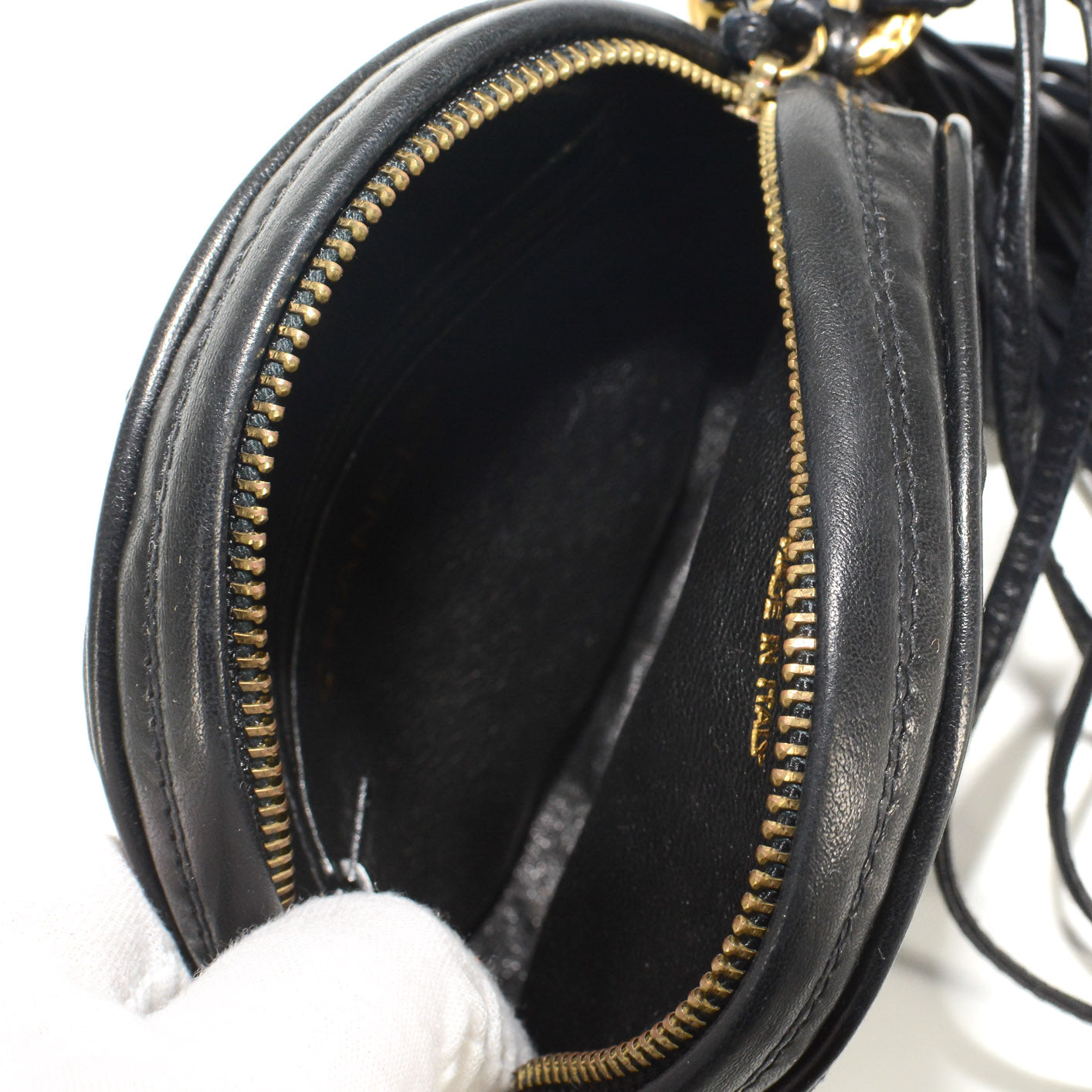 CHANEL Round Quilted Satin Mini Tassel Crossbody