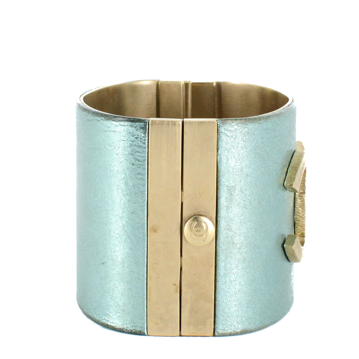 CHANEL Turquoise Logo Cuff Bracelet