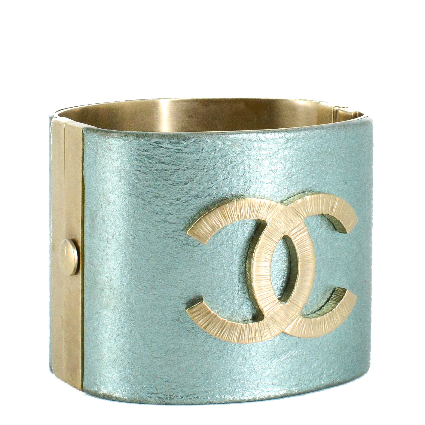 CHANEL Turquoise Logo Cuff Bracelet