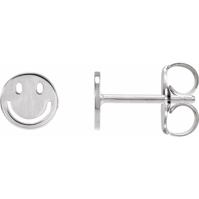 Sterling Silver 6 mm Smiley Face Stud Earrings