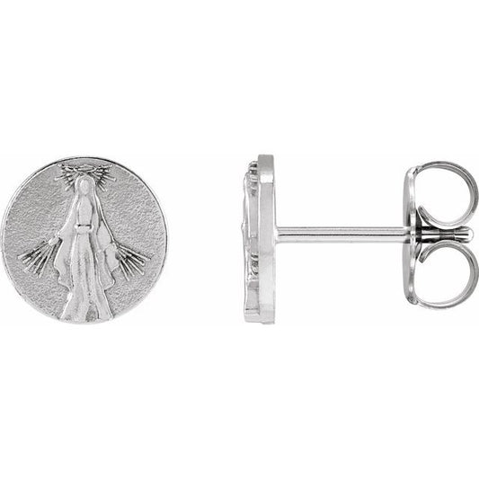 Sterling Silver Tiny Miraculous Medal Stud Earrings
