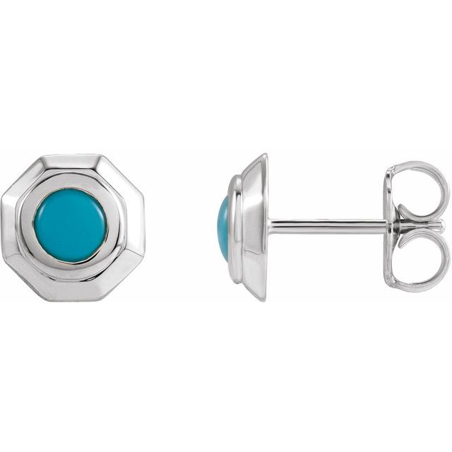 Sterling Silver Natural Turquoise Geometric Cabochon Earrings