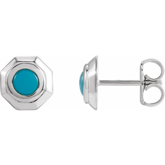 Sterling Silver Natural Turquoise Geometric Cabochon Earrings