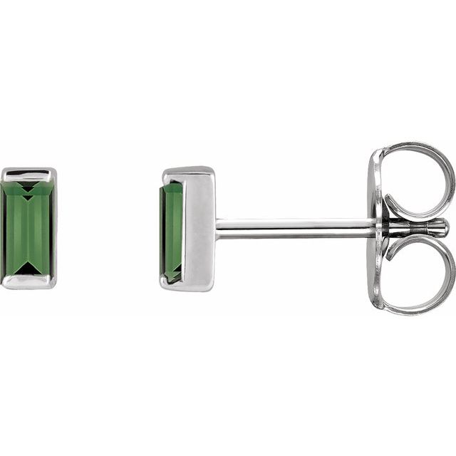 Platinum Natural Green Tourmaline Channel-Set Earrings