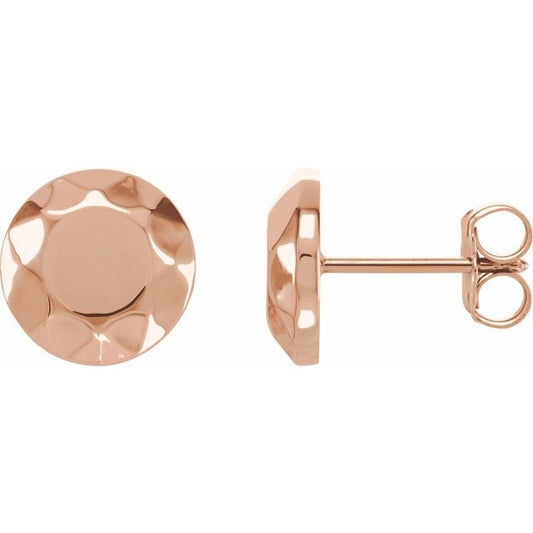 14K Rose Faceted Circle Stud Earrings 