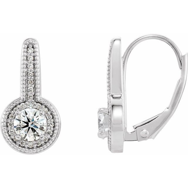 14K Rose 1/10 CTW Natural Diamond Semi-Set Halo-Style Dangle Earrings 