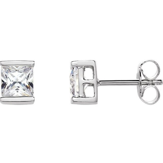 Sterling Silver 5x5 mm Square Imitation White Cubic Zirconia Earrings