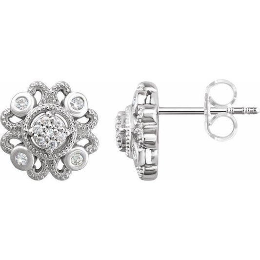 Sterling Silver 1/8 CTW Natural Diamond Cluster Earrings  