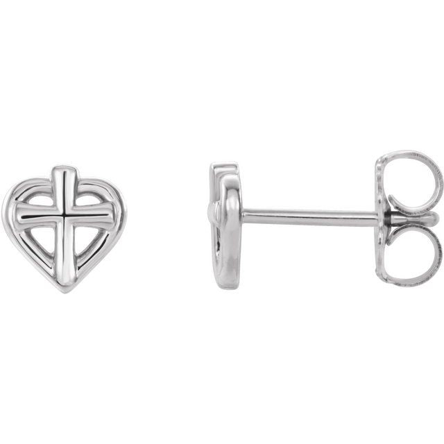 Platinum Cross with Heart Youth Earrings   