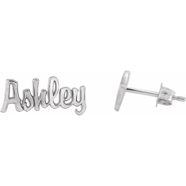 Sterling Silver Script Nameplate Earrings