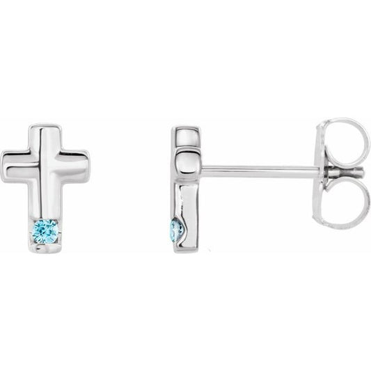 Platinum Natural Blue Zircon Cross Earrings
