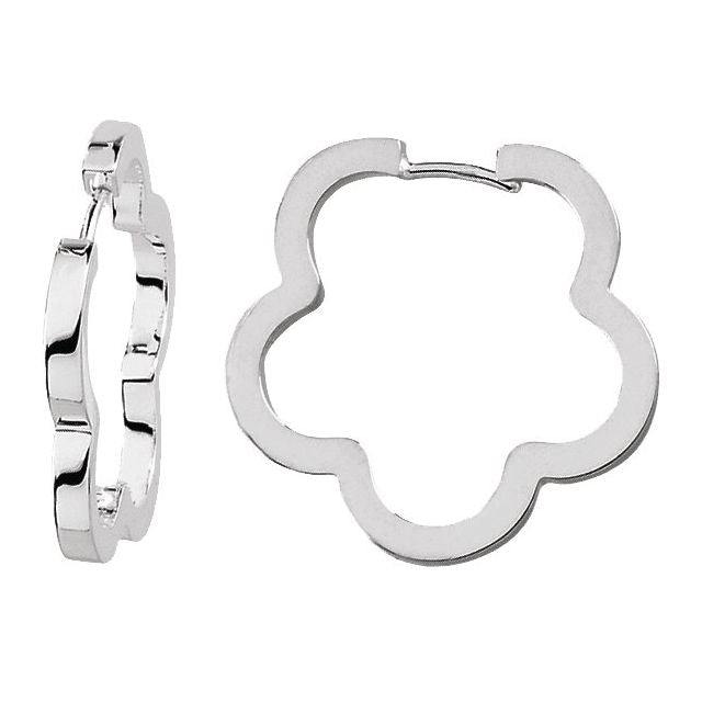 Sterling Silver Floral Hinged 26.6 mm Hoop Earrings