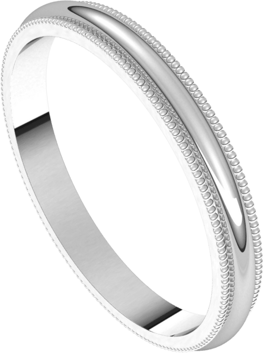 10K White Gold 2 mm Half Round Band
