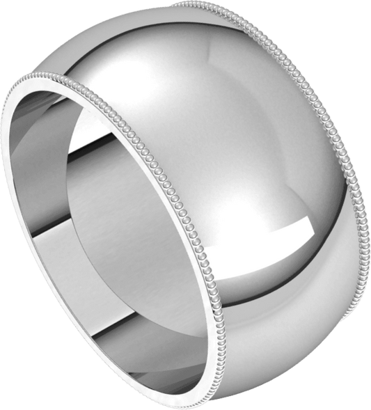 Platinum 10 mm Milgrain Half Round Band