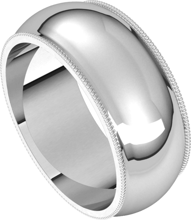 Platinum 8 mm Milgrain Half Round Band