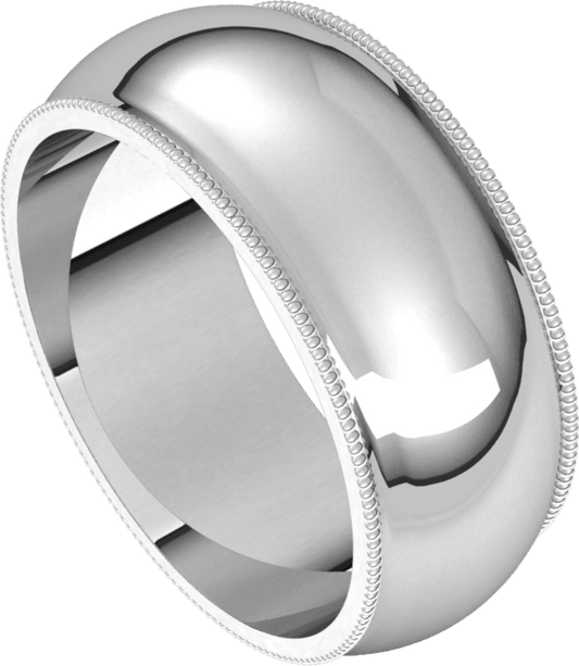 Platinum 8 mm Milgrain Half Round Band