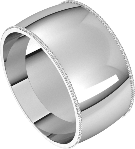 Platinum 10 mm Milgrain Comfort-Fit Half Round Band