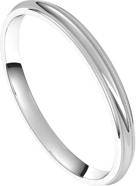 Platinum 2 mm Milgrain Comfort-Fit Half Round Band