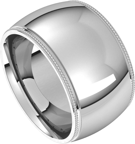 Sterling Silver 12 mm Milgrain Comfort-Fit Half Round Band