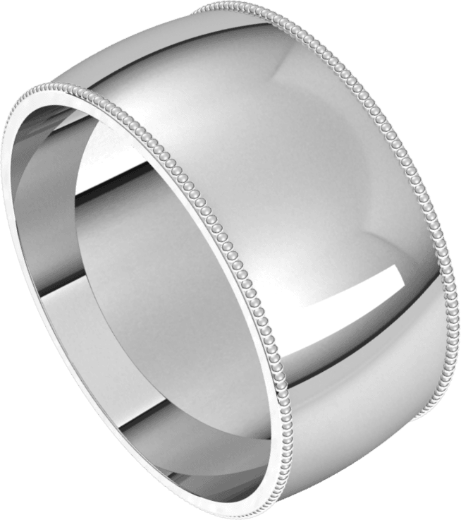 Platinum 9 mm Milgrain Comfort-Fit Half Round Band