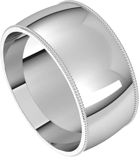 Platinum 9 mm Milgrain Comfort-Fit Half Round Band