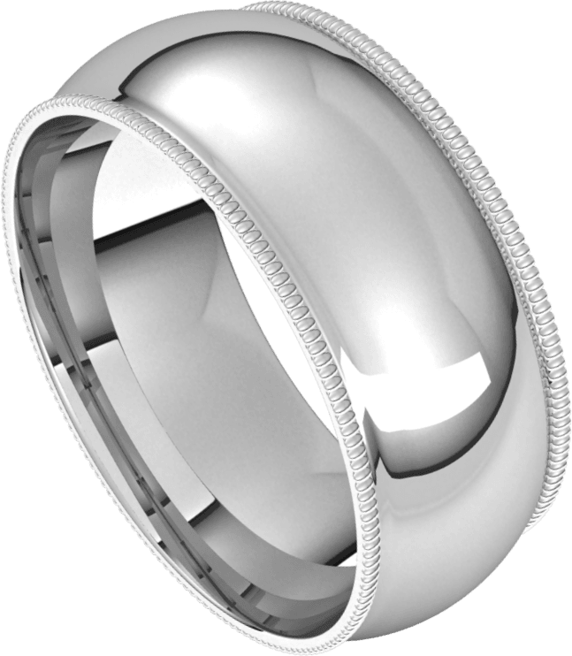 Platinum 8 mm Milgrain Comfort-Fit Half Round Band