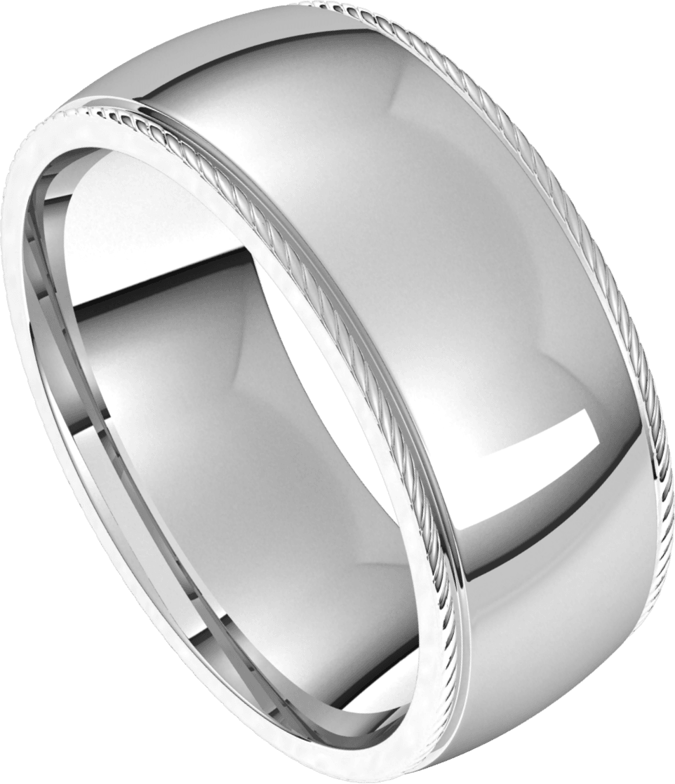 Sterling Silver 8 mm Rope Comfort-Fit Half Round Band