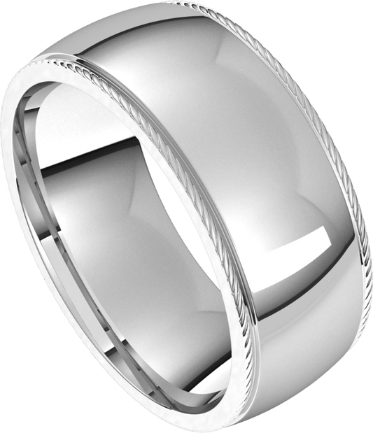 Sterling Silver 8 mm Rope Comfort-Fit Half Round Band