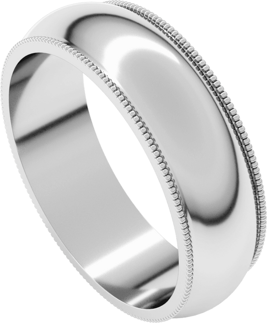 10K White Gold 6 mm Milgrain Half Round Band