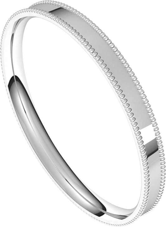 Sterling Silver 2 mm Milgrain Comfort-Fit Flat Band