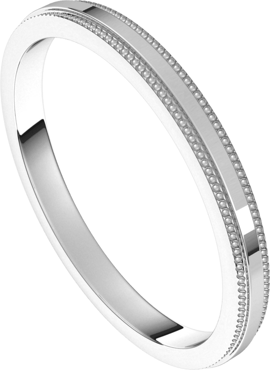 Platinum 2 mm Milgrain Stepped-Edge Flat Band